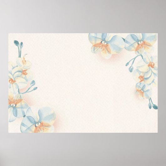 Blauw bloempatroon op beige achtergrond poster (Voorkant)