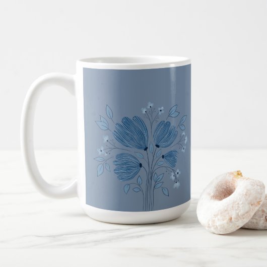 Blauw Bloempatroon op vervaagd Blauw Denim Koffiemok (Met donut)