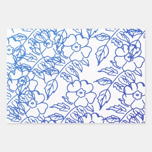 blauw bloempatroon op wit inpakpapier vel (Voorkant 2)