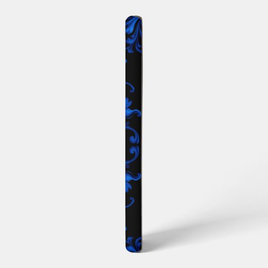 Blauw bloempatroon op zwarte achtergrond samsung galaxy hoesje (Linkerkant)