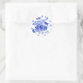  blauw bloempatroon ronde sticker (Tas)
