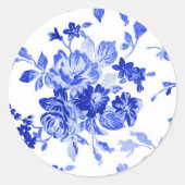  blauw bloempatroon ronde sticker (Voorkant)