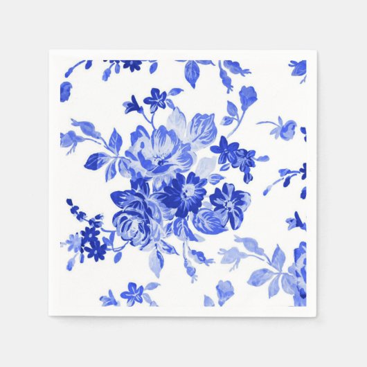  blauw bloempatroon servet (Voorkant)