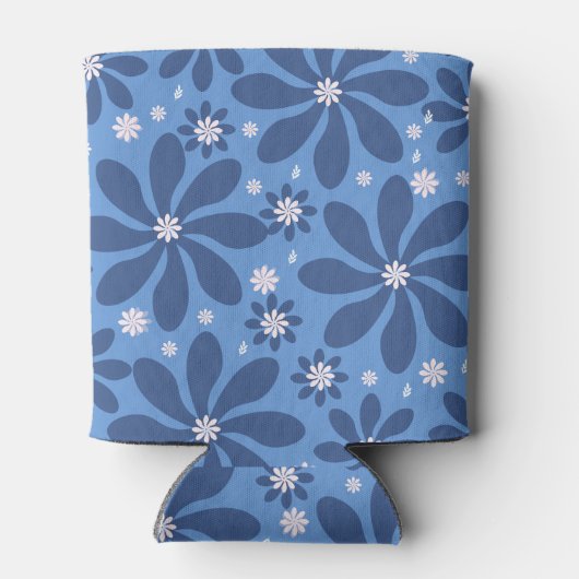 Blauw bloempatroon – stijlvolle toegang blikjeskoeler (Achterkant)