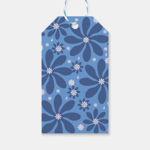 Blauw bloempatroon – stijlvolle toegang cadeaulabel
