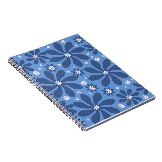 Blauw bloempatroon – stijlvolle toegang notitieboek (Rechterzijde)