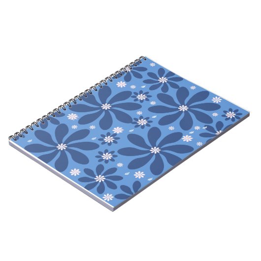 Blauw bloempatroon – stijlvolle toegang notitieboek (Linkerzijde)