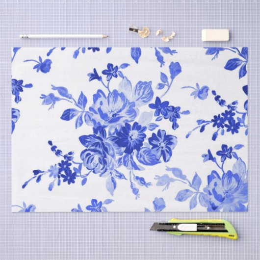  blauw bloempatroon tissuepapier (Craft)