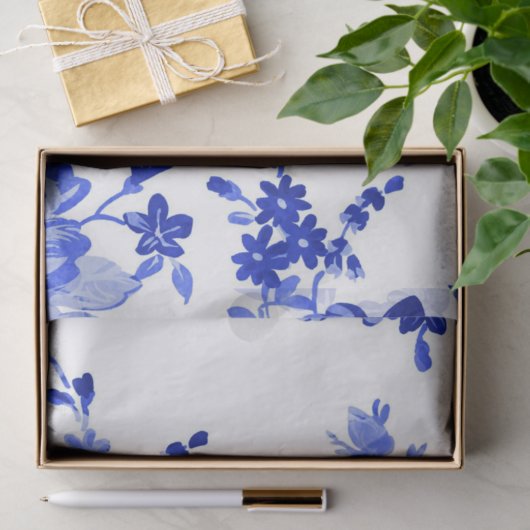 blauw bloempatroon tissuepapier (Geschenk)