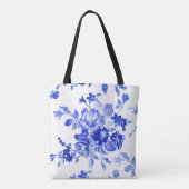  blauw bloempatroon tote bag (Achterkant)