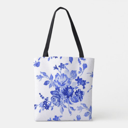  blauw bloempatroon tote bag (Achterkant)
