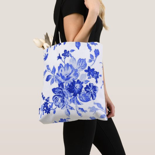  blauw bloempatroon tote bag (Dichtbij)
