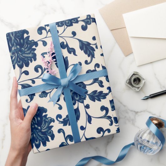 Blauw bloempatroon Verpakkingspapier Cadeaupapier (Geschenken)