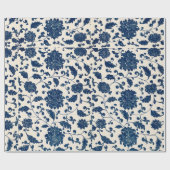 Blauw bloempatroon Verpakkingspapier Cadeaupapier (Vlak)