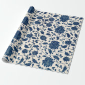 Blauw bloempatroon Verpakkingspapier Cadeaupapier (Uitgerold)