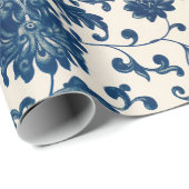 Blauw bloempatroon Verpakkingspapier Cadeaupapier (Rol Hoek)