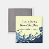  blauw bloempje bord ivoor Save the Date Magneet (Voorkant / Achterkant)