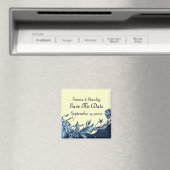  blauw bloempje bord ivoor Save the Date Magneet (Insitu (Vaatwasser))