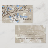  blauw bloempje grunge taupe visitekaartje (Voorkant / Achterkant)