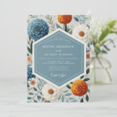 Blauw Bloemrijk Botanisch Romantisch Huwelijk Kaart (Staand voorkant)