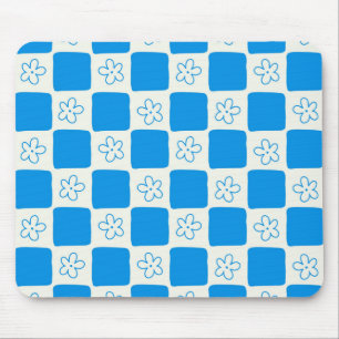 Blauw bloemruitpatroon in preppy-stijl muismat