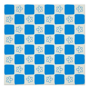 Blauw bloemruitpatroon in preppy-stijl perfect poster