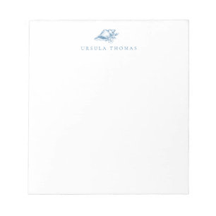 Blauw  Bloemschelp gepersonaliseerd Notitieblok