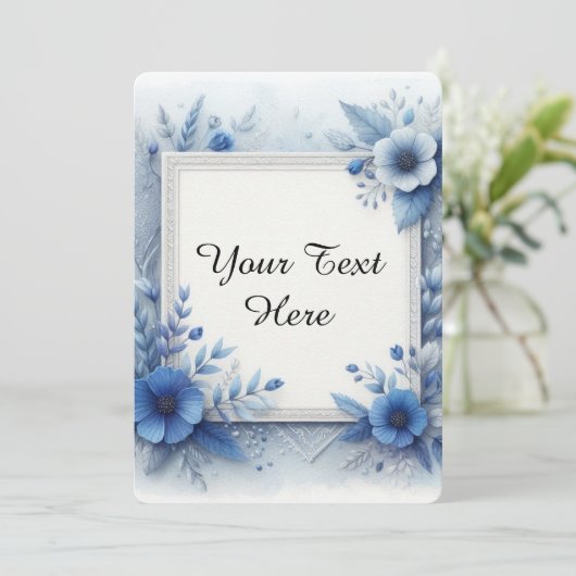 Blauw bloemschilderwerk met elegante accenten kaart (Staand voorkant)