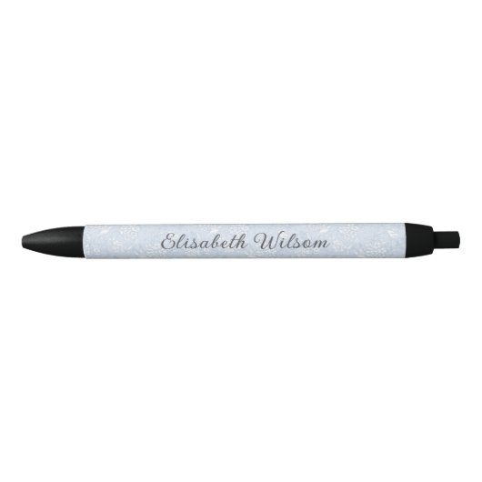 Blauw  Bloemschrift Naam Monogram Zwarte Inkt Pen (Voorkant)