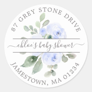 Blauw Bloemstuk Baby Shower Retouradreslabel Ronde Sticker