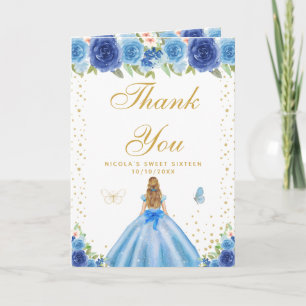 Blauw Bloemstuk Blond Haar Meisje Sweet Sixteen Bedankkaart