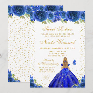 Blauw Bloemstuk Blond Haar Prinses Sweet Sixteen Kaart