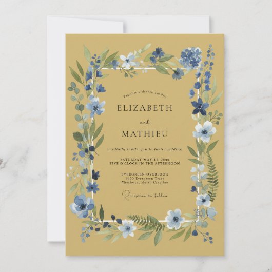 Blauw Bloemstuk Botanie Whimsy Bruiloft Kaart (Voorkant)