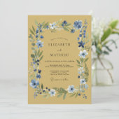 Blauw Bloemstuk Botanie Whimsy Bruiloft Kaart (Staand voorkant)