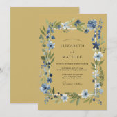 Blauw Bloemstuk Botanie Whimsy Bruiloft Kaart (Voorkant / Achterkant)