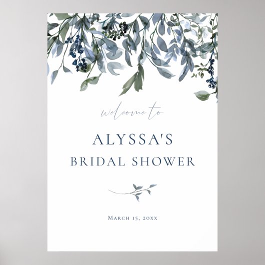 Blauw Bloemstuk Bruidsfeest Welcome Bord Poster (Voorkant)
