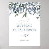 Blauw Bloemstuk Bruidsfeest Welkomstbord Poster (Voorkant)