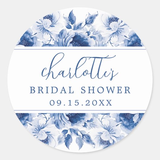 Blauw Bloemstuk Bruidsmeisjesfeest Ronde Sticker (Voorkant)