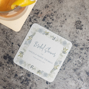 Blauw Bloemstuk Bruiloft Feest Custom Script Kartonnen Onderzetters