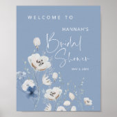 Blauw bloemstuk bruiloft feest welkom bord poster (Voorkant)