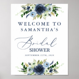 Blauw bloemstuk bruiloft feest welkom bord poster