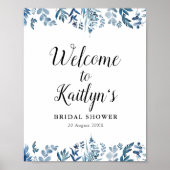 blauw bloemstuk bruiloftsshower welkomstbord poster (Voorkant)