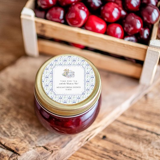 Blauw Bloemstuk Coquette Theepartij Bruidsuitnodig Ronde Sticker