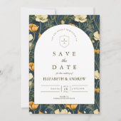 Blauw Bloemstuk Elegante Trouw Save The Date (Voorkant)
