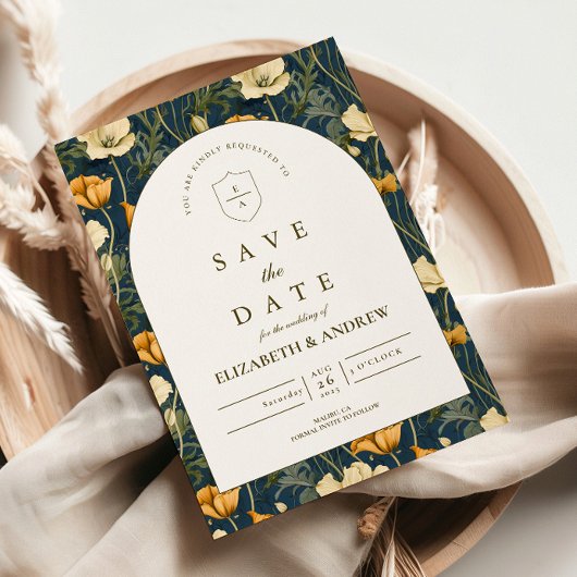 Blauw Bloemstuk Elegante Trouw Save The Date