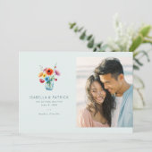 Blauw Bloemstuk Foto Save The Date (Staand voorkant)