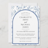 Blauw Bloemstuk Frame Watercolor Trouw Uitnodiging (Voorkant)