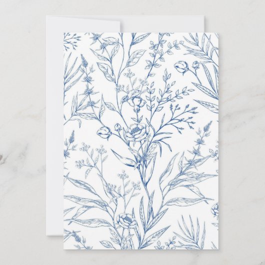 Blauw Bloemstuk Frame Watercolor Trouw Uitnodiging (Achterkant)