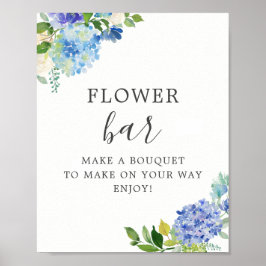Blauw Bloemstuk Hortensia Bloem Bar Voetstuk Bord Poster