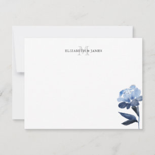 Blauw Bloemstuk Initieel Monogram Koppel Gepersona Notitiekaartje